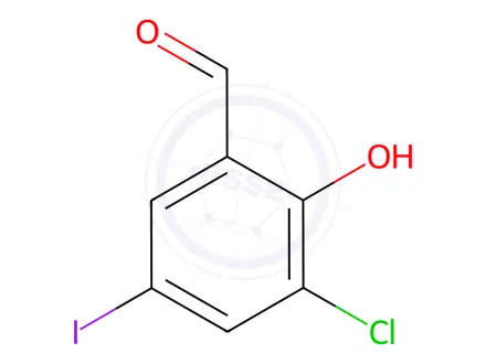Chemical structure of Benzaldehyde, 3-chloro-2-hydroxy-5-iodo-