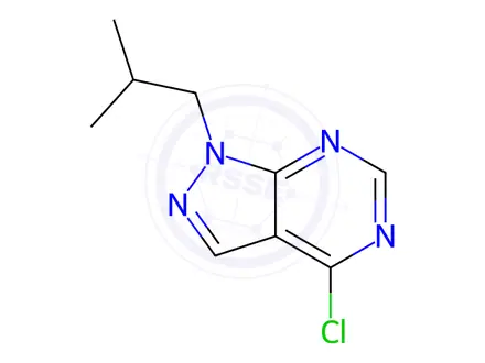 Chemical structure of 4-chloro-1-(2-methylpropyl)-1H-pyrazolo[3,4-d]pyrimidine