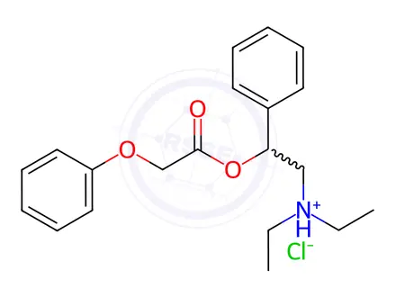 Chemical structure of ACETIC ACID, PHENOXY-, alpha-((DIETHYLAMINO)METHYL)BENZYL ESTER, HYDRO CHLORIDE