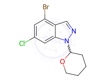 Chemical structure of 4-Bromo-6-chloro-1-(tetrahydro-2H-pyran-2-yl)-1H-indazole