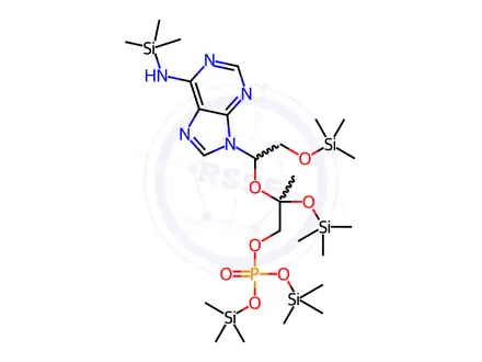 Chemical structure of Phosphoric acid, 2-(trimethylsiloxy)-2-[2-(trimethylsiloxy)-1-[6-[(tri methylsilyl)amino]-9H-purin-9-yl]ethoxy]propyl bis(trimethylsilyl) est er