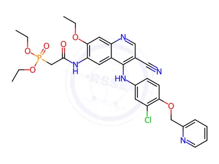 Chemical structure of Phosphonic acid, P-[2-[[4-[[3-chloro-4-(2-pyridinylmethoxy)phenyl]amino]-3-cyano-7-ethoxy-6-quinolinyl]amino]-2-oxoethyl]-, diethyl ester