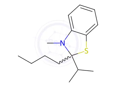 Chemical structure of Benzothiazole, 2-butyl-2,3-dihydro-3-methyl-2-(1-methylethyl)-(9CI)