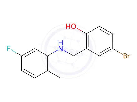 Chemical structure of 4-Bromo-2-(((5-fluoro-2-methylphenyl)amino)methyl)phenol