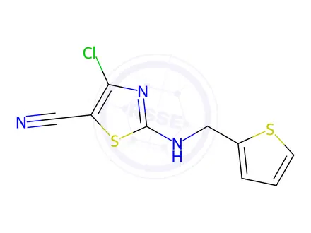 Chemical structure of 4-Chloro-2-((thiophen-2-ylmethyl)amino)thiazole-5-carbonitrile