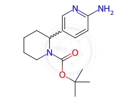 Chemical structure of tert-Butyl 2-(6-aminopyridin-3-yl)piperidine-1-carboxylate