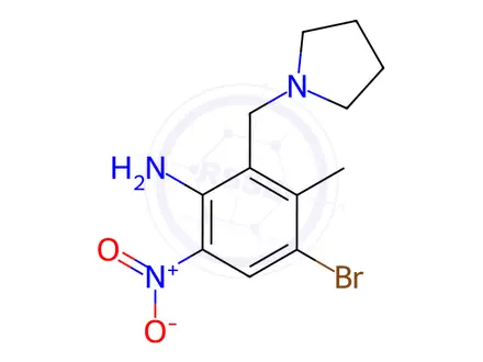 Chemical structure of 4-Bromo-3-methyl-6-nitro-2-(pyrrolidin-1-ylmethyl)aniline