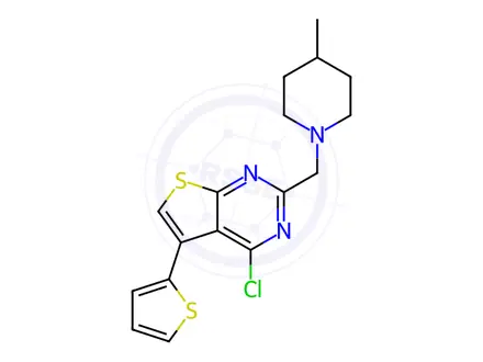 Chemical structure of 4-Chloro-2-((4-methylpiperidin-1-yl)methyl)-5-(thiophen-2-yl)thieno[2,3-d]pyrimidine