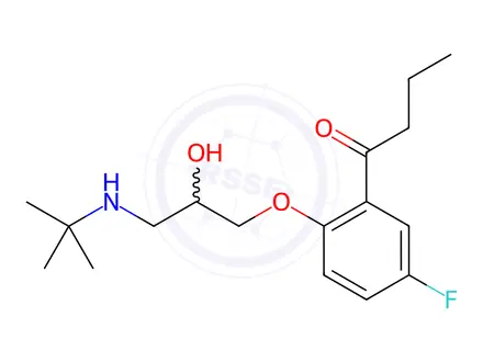 Chemical structure of (±)-1-[2-[3-(tert-butylamino)-2-hydroxypropoxy]-5-fluorophenyl]butan-1-one maleate