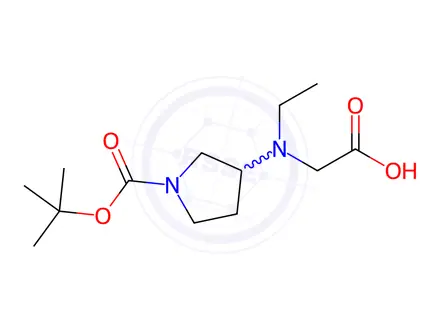 Chemical structure of 2-((1-(tert-Butoxycarbonyl)pyrrolidin-3-yl)(ethyl)amino)acetic acid