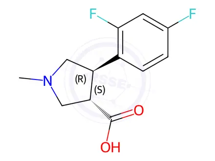 Chemical structure of (3S,4R)-4-(2,4-difluorophenyl)-1-methylpyrrolidine-3-carboxylic acid