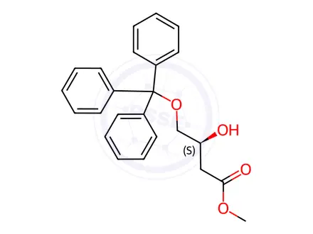 Chemical structure of BUTANOIC ACID, 3-HYDROXY-4-(TRIPHENYLMETHOXY)-, METHYL ESTER, (S)