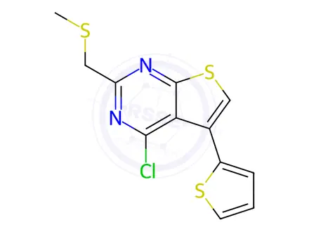 Chemical structure of 4-Chloro-2-((methylthio)methyl)-5-(thiophen-2-yl)thieno[2,3-d]pyrimidine