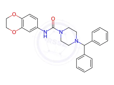 Chemical structure of 4-Benzhydryl-N-(2,3-dihydrobenzo[b][1,4]dioxin-6-yl)piperazine-1-carboxamide