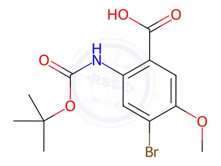 Chemical structure of 4-Bromo-2-((tert-butoxycarbonyl)amino)-5-methoxybenzoic acid