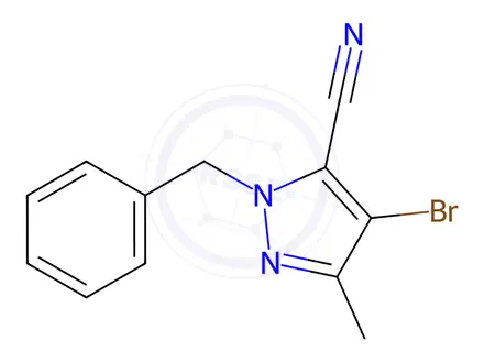 Chemical structure of 1-Benzyl-4-bromo-3-methyl-1H-pyrazole-5-carbonitrile