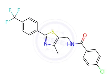 Chemical structure of 4-Chloro-N-((4-methyl-2-(4-(trifluoromethyl)phenyl)thiazol-5-yl)methyl)benzamide