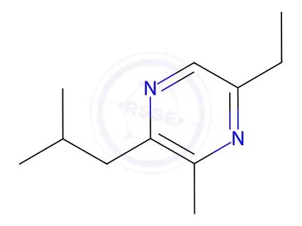 Chemical structure of Pyrazine, 5-ethyl-3-methyl-2-(2-methylpropyl)-(9CI)