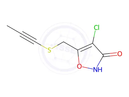 Chemical structure of 4-Chloro-5-((prop-1-yn-1-ylthio)methyl)isoxazol-3(2H)-one