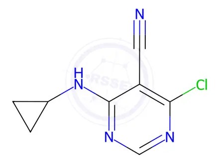 Chemical structure of 4-Chloro-6-(cyclopropylamino)pyrimidine-5-carbonitrile