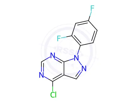 Chemical structure of 1H-Pyrazolo[3,4-d]pyrimidine, 4-chloro-1-(2,4-difluorophenyl)-