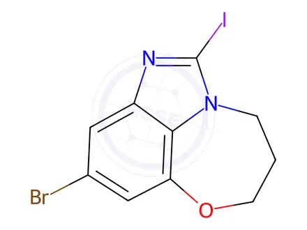 Chemical structure of 4-Bromo-1-iodo-8,9-dihydro-7H-6-oxa-2,9a-diazabenzo[cd]azulene