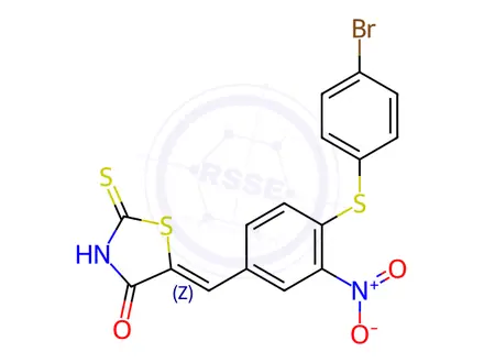 Chemical structure of (5Z)-5-({4-[(4-bromophenyl)sulfanyl]-3-nitrophenyl}methylidene)-2-sulfanylidene-1,3-thiazolidin-4-one