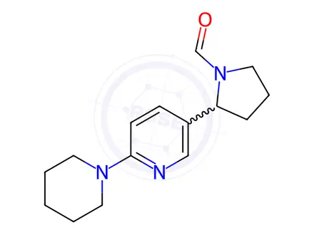 Chemical structure of 2-(6-(Piperidin-1-yl)pyridin-3-yl)pyrrolidine-1-carbaldehyde