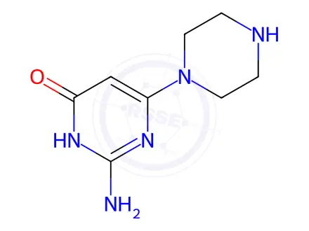 Chemical structure of 2-amino-6-piperazin-1-yl-1H-pyrimidin-4-one:dihydrochloride