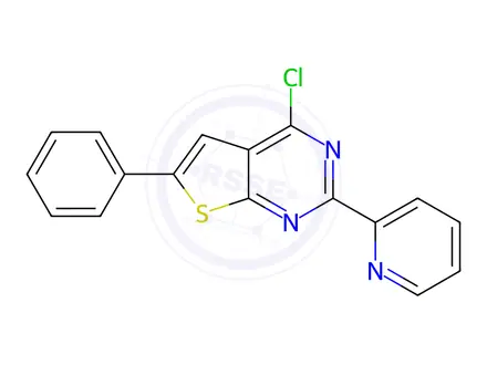 Chemical structure of 4-chloro-6-phenyl-2-pyridin-2-ylthieno[2,3-d]pyrimidine