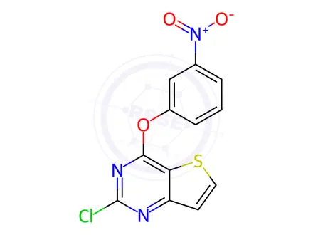 Chemical structure of Thieno[3,2-d]pyrimidine, 2-chloro-4-(3-nitrophenoxy)-