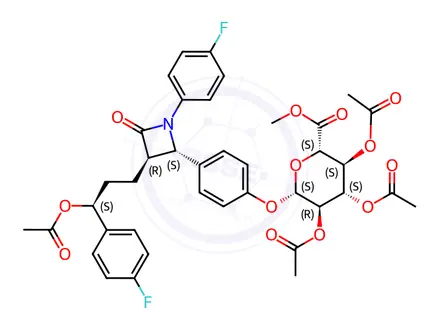 Chemical structure of 3-O-Acetyl Ezetimibe 2,3,4-Tri-O-acetyl-β-D-glucuronide Methyl Ester