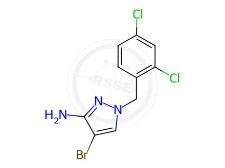 Chemical structure of 4-Bromo-1-(2,4-dichlorobenzyl)-1H-pyrazol-3-amine hydrochloride