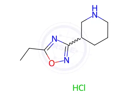 Chemical structure of Piperidine, 3-(5-ethyl-1,2,4-oxadiazol-3-yl)-, hydrochloride