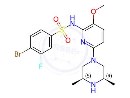 Chemical structure of 4-Bromo-N-[6-[cis-3,5-dimethyl-1-piperazinyl]-3-(methyloxy)-2-pyridinyl]-3-fluorobenzenesulfonamide