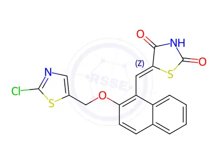 Chemical structure of (5Z)-5-({2-[(2-chloro-1,3-thiazol-5-yl)methoxy]naphthalen-1-yl}methylidene)-1,3-thiazolidine-2,4-dione