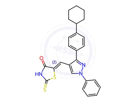 Chemical structure of (5Z)-5-{[3-(4-cyclohexylphenyl)-1-phenyl-1H-pyrazol-4-yl]methylidene}-2-sulfanylidene-1,3-thiazolidin-4-one