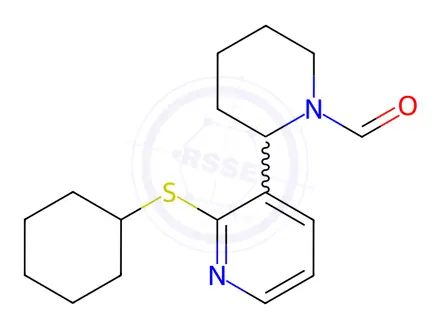 Chemical structure of 2-(2-(Cyclohexylthio)pyridin-3-yl)piperidine-1-carbaldehyde