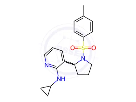 Chemical structure of N-cyclopropyl-3-(1-tosylpyrrolidin-2-yl)pyridin-2-amine