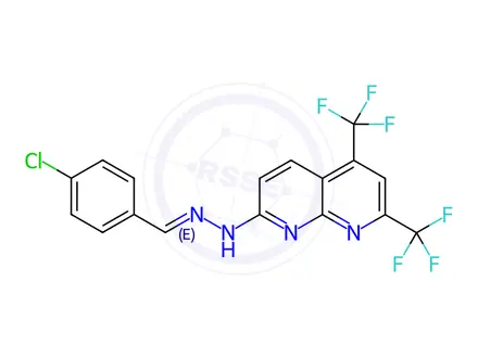 Chemical structure of Benzaldehyde, 4-chloro-, [5,7-bis(trifluoromethyl)-1,8-naphthyridin-2-yl]hydrazone (9CI)