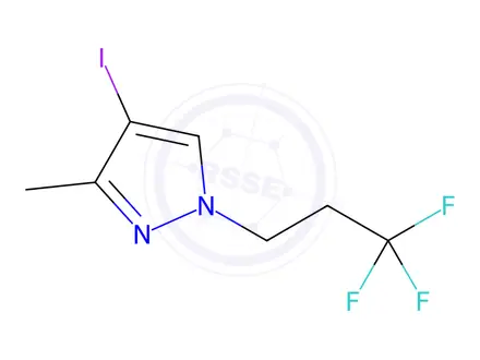 Chemical structure of 4-iodo-3-methyl-1-(3,3,3-trifluoropropyl)-1H-pyrazole