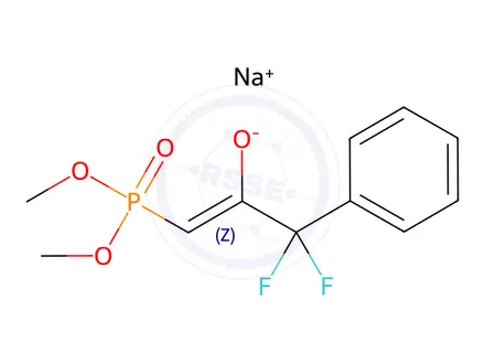 Chemical structure of Phosphonic acid, P-[(1Z)-3,3-difluoro-2-hydroxy-3-phenyl-1-propen-1-yl]-, dimethyl ester, sodium salt (1:1)