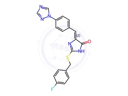 Chemical structure of (4Z)-2-{[(4-fluorophenyl)methyl]sulfanyl}-4-{[4-(1H-1,2,4-triazol-1-yl)phenyl]methylidene}-4,5-dihydro-1H-imidazol-5-one