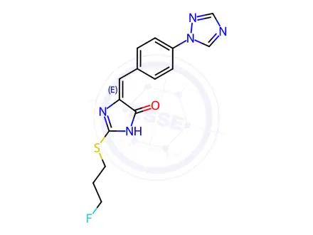 Chemical structure of (4E)-2-[(3-Fluoropropyl)sulfanyl]-4-{[4-(1H-1,2,4-triazol-1-yl)phenyl]methylidene}-4,5-dihydro-1H-imidazol-5-one