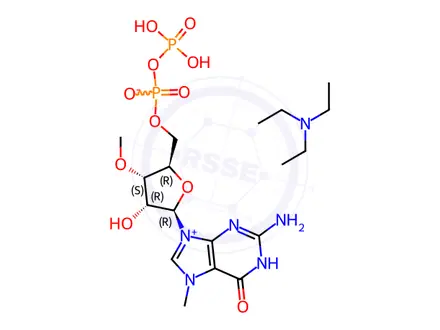 Chemical structure of GUANOSINE 5'-(TRIHYDROGEN DIPHOSPHATE), 7-METHYL-3'-O-METHYL-, INNER SALT, COMPD. WITH N,N-DIETHYLETHANAMINE