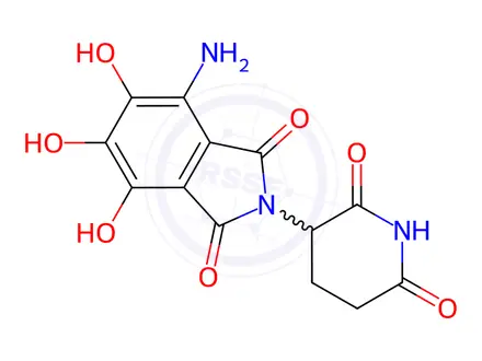 Chemical structure of 4-Amino-2-(2,6-dioxopiperidin-3-yl)-5,6,7-trihydroxyisoindoline-1,3-dione