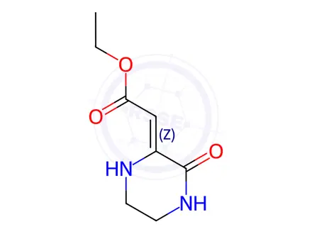 Chemical structure of Acetic acid, (3-oxopiperazinylidene)-, ethyl ester, (Z)-(9CI)