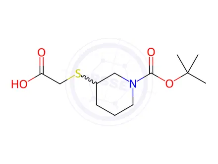 Chemical structure of 2-((1-(tert-Butoxycarbonyl)piperidin-3-yl)thio)acetic acid