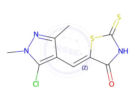Chemical structure of (5Z)-5-[(5-Chloro-1,3-dimethyl-1H-pyrazol-4-yl)methylidene]-2-sulfanylidene-1,3-thiazolidin-4-one