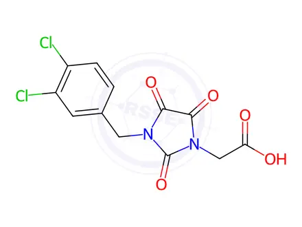 Chemical structure of 2-[3-(3,4-dichlorobenzyl)-2,4,5-trioxo-1-imidazolidinyl]acetic acid